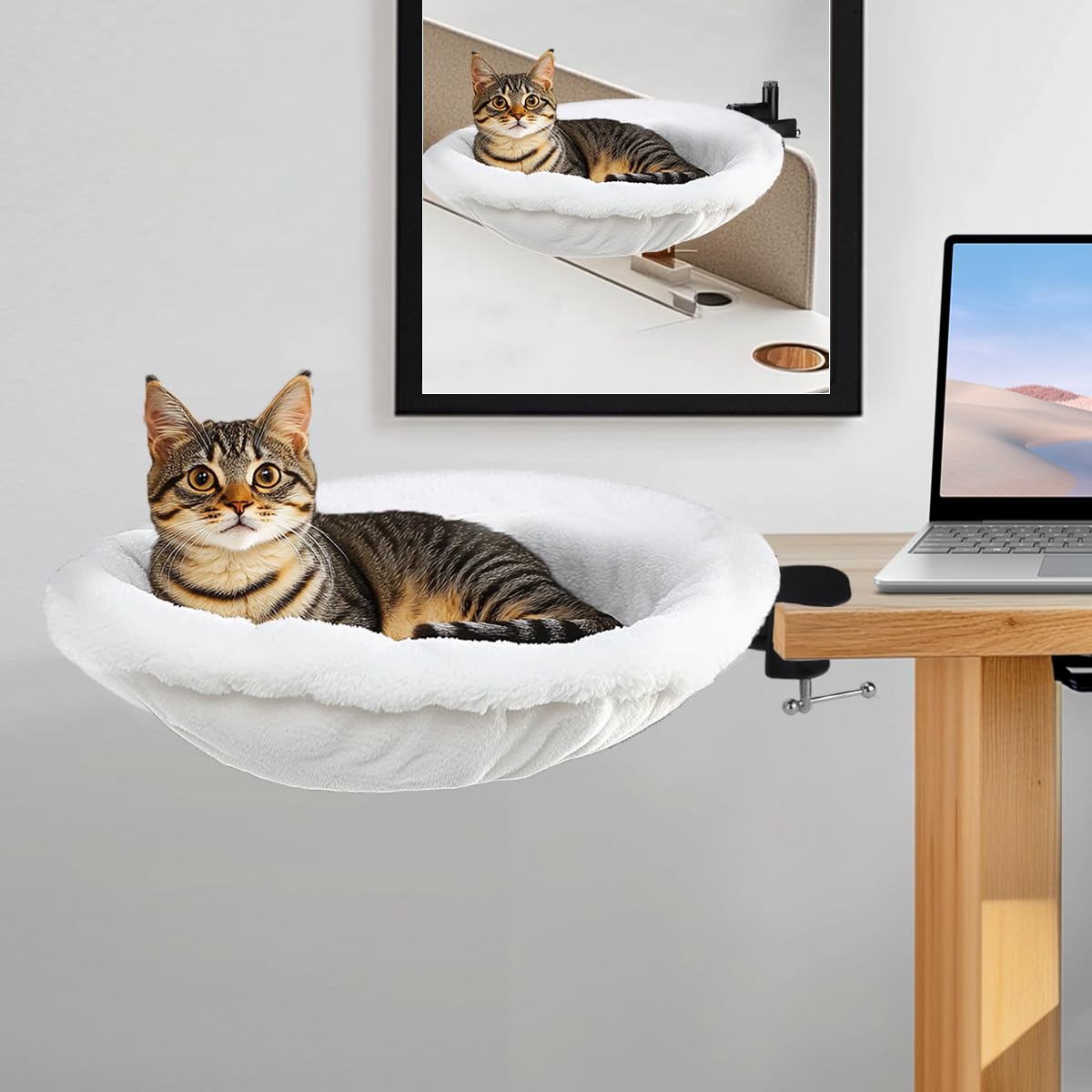 XANGNIER Cat Desk BedTable Nest Cat Bed with 2 Winter/Summer Replaceable Pet MatsCat Hammock for Your DeskIndoor Desk Perch for Cats Up to 50 LbsUnique and Modern Cat Furniture