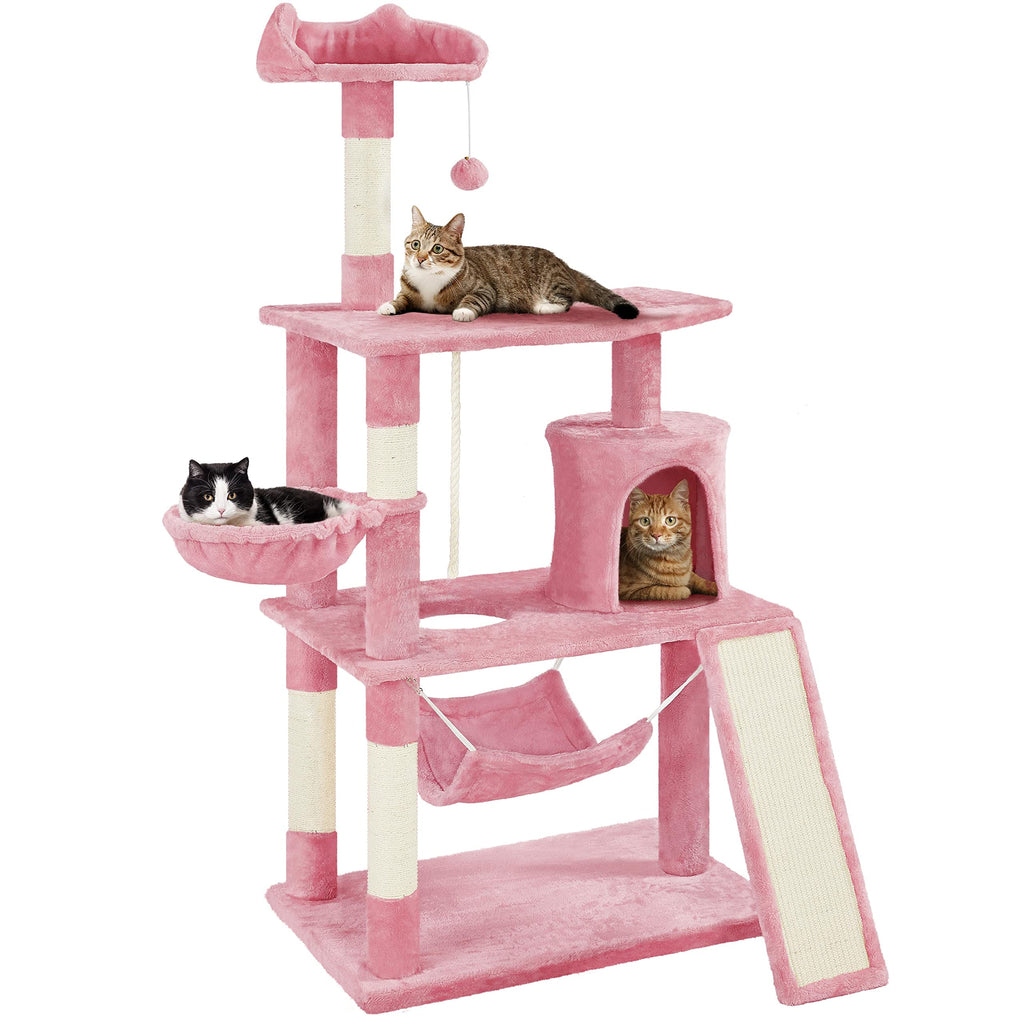 Yaheetech 63.5″ H Cat Tree Multi Level Cat Tree Condo with Basket Hammock Scratching Post Cat Furniture for Indoor Cats